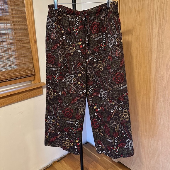 Brown Pull On Adjustable Fun Patterned Pants Size 14 Breckenridge Culottes A10 - Picture 3 of 9